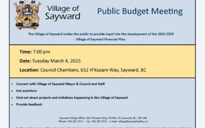 Village Of Sayward Public Budget Meeting – March 4th 7:00pm
