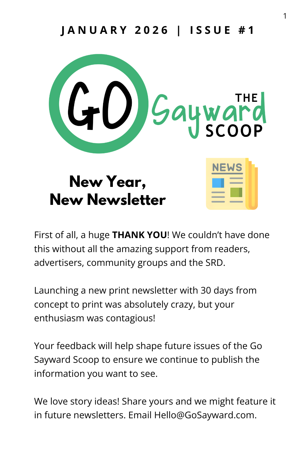The Go Sayward Scoop Issue #1 January 2026