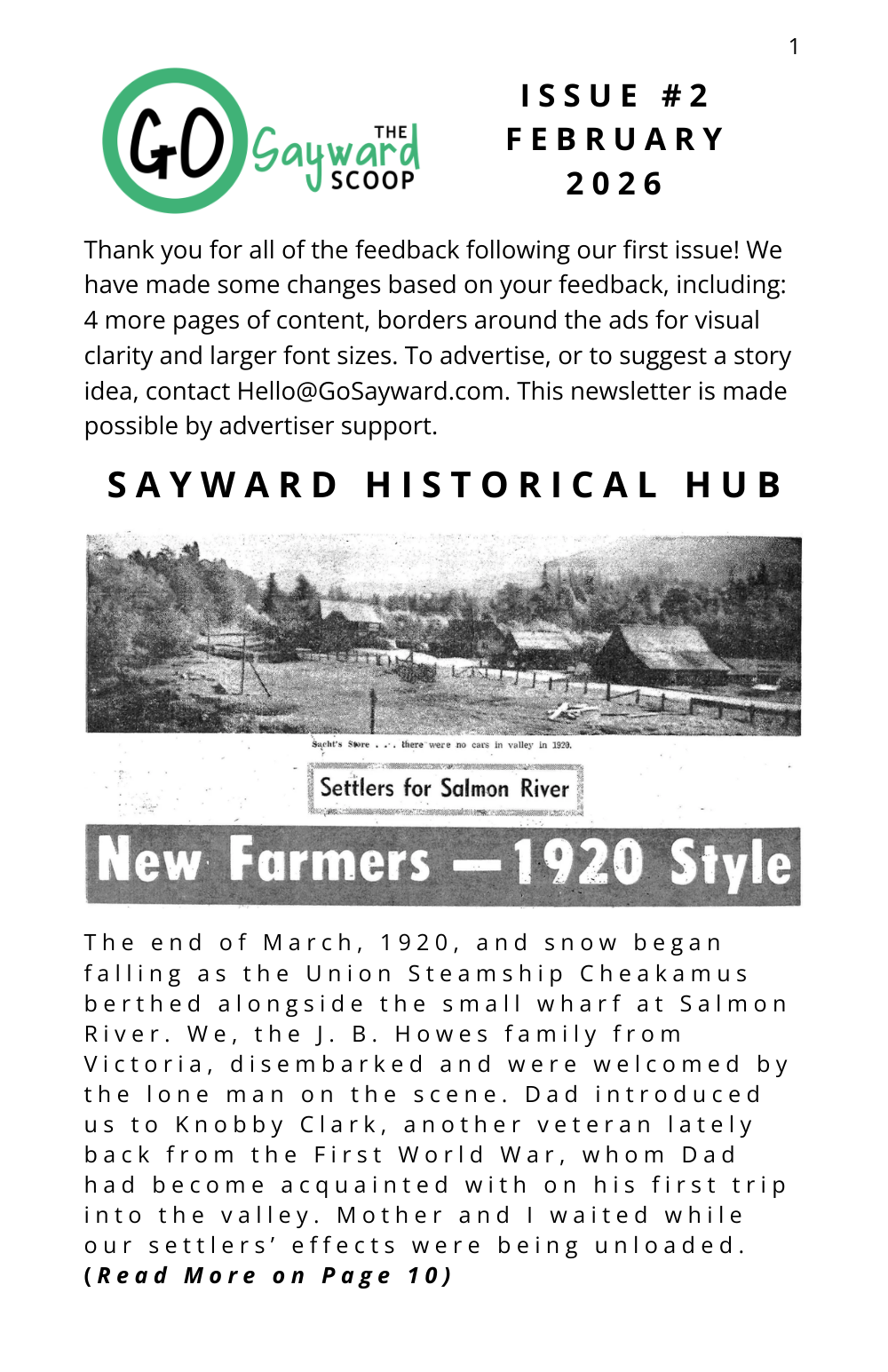The Go Sayward Scoop Issue #2 February 2026